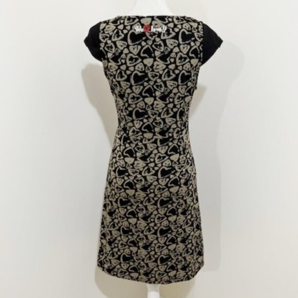Desigual Black & Tan Heart Print Dress Cap Sleeves Pullover Short Size S - Picture 5 of 8